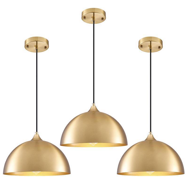 lot 25354 image: Gold Pendant Light 11.8, Industrial Dome Pendant Lights with Gold Interior, Adjustable Farmhouse Hanging Light for Kitchen Island Dining Room Bedroom Restaurant, 3 Pack - Retail $105