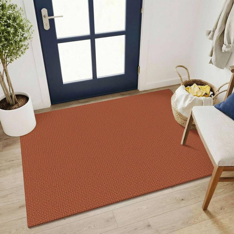 lot 24159 image: KOZYFLY Washable 3x4 Woven Entry Area Rug, Braided Throw Rugs for Entryway, Non Slip Door Mat Indoor Outdoor Entrance, Front Porch Foyer Carpet for Kitchen, mudroom, Bathroom, Burnt OrangeTan - Retail $36
