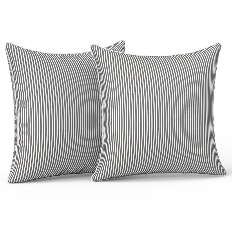 lot 42744 image: LVTXIII OutdoorIndoor Pillow Covers, Patio Fade Resistant Throw Pillow Covers ONLY, Waterproof Farmhouse Accent Cushion Cases for Sofa Patio Couch Decoration 18x18 Set of 2, Strip Grey - Retail $19