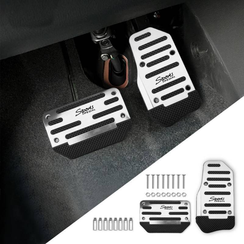 lot 42773 image: PACLVIO 2PCS Non-Slip Car Pedal Covers, Premium Aluminum Alloy Gas and Brake Pedals Covers for Safe Driving, Automatic Transmission Pedal Covers Replacement Kit, Universal Car Accessories for Most Car - Retail $8