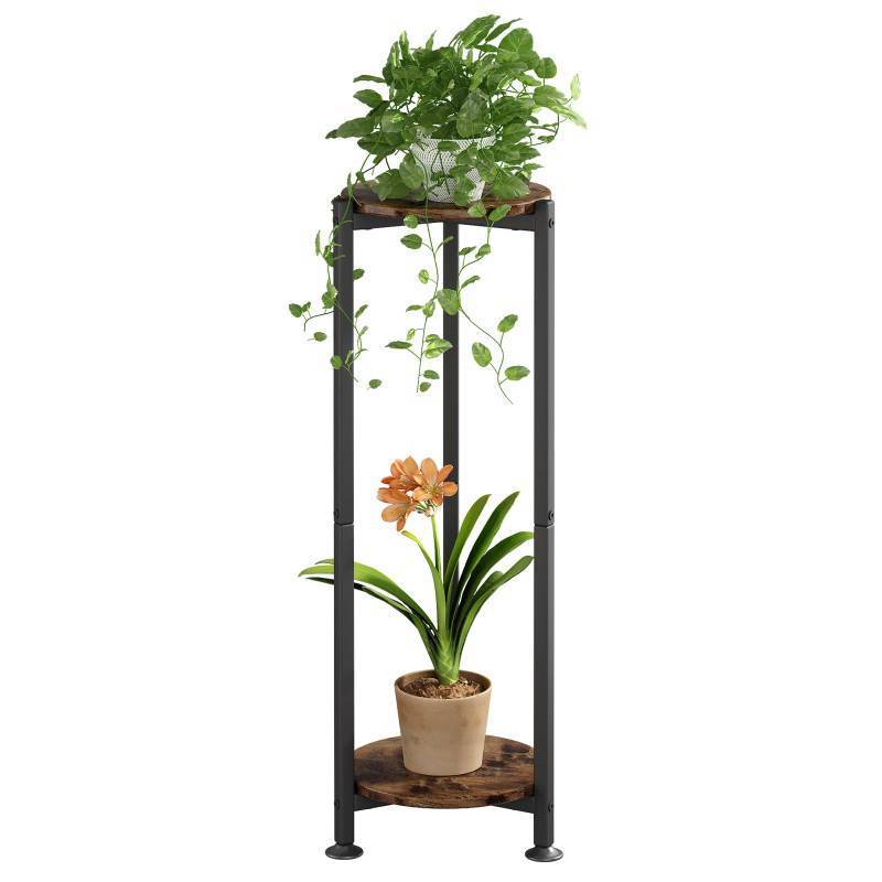 lot 9372 image: YIZAIJIA Plant Stand Indoor Corner Tall 2 Tier Metal Modern Flower Storage Plant Shelf Holder for Living Room Balcony Garden,Black (2 Tier-Black Round) - Retail $21