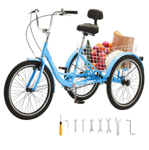 VEVOR Adult Tricycles Bike, 26 Inch Three-Wheeled Bicycles, 3 Wheel Bikes Trikes, Carbon Steel Cruiser Bike with Basket & Adjustable Seat, Picnic Shopping Tricycles for Seniors, Women, Men (Blue) - Retail: $229