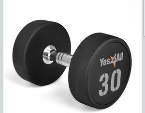 lot 21087 image: Yes4All Urethane Dumbbell with Anti-Slip Knurled Handle 30 LB for Muscle Building - Sold Individually - Retail $69