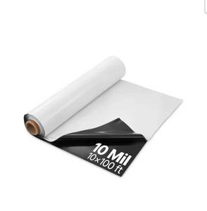 lot 21102 image: VEVOR 10 Mil Plastic Sheeting Heavy Duty 10 x 100, Thick Plastic Sheeting Roll, Plastic Drop Cloth Painters Tarp Covering for Crawl Space Vapor Barrier, Black and White Double-Sided, Multi-Purpose - Retail $110