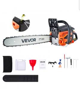 lot 21107 image: VEVOR 62 cc Gas Chainsaw, 20 inch Gas Powered Chainsaw, 3.8 HP Power Chain Saw with Non-Slip Handle, Gas-Powered Chainsaws with Dual Fuel Tanks, For Wood Cutting, Tree Trimming, and Land Clearing - Retail $115