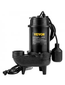 lot 21109 image: VEVOR Submersible Sewage Pump, 34 HP, 5880 GPH, 1050W, Durable Cast Iron, Includes 2 Outlet and 10 ft Piggy-back Float Switch, Ideal for Septic Tanks, Basements - Retail $142