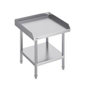 lot 21130 image: VEVOR - Stainless Steel Work Table, 24 x 24 x 26 Inch Commercial Food Prep Worktable, 3-Sided Backsplash - Silver - Retail $90