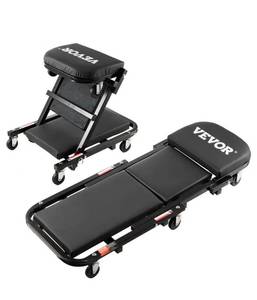 lot 21161 image: VEVOR Foldable Z Garage Creeper, 40 in, 450 lbs Load Capacity Rolling Folding Mechanic Creeper Stool, with 6 Universal Wheels Padded Seat Steel Frame, Lay Down or Sit Chair for Garage Shop or Home - Retail $56