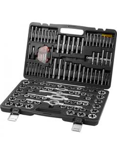 lot 21167 image: VEVOR Tap and Die Set, 116-Piece Include Metric and SAE Size, Bearing Steel Taps and Dies, Essential Threading Tool for Cutting External Internal Threads, with Complete Accessories and Storage Case - Retail $89