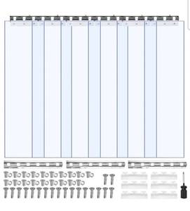lot 21200 image: VEVOR Clear PVC Strip Curtain, 84 in Height x 38 in Width x 0.08 in Thickness, 6 PCS Walk in Freezer Cooler Curtain Strips, Thermal Insulating Plastic Door Strips for Warehouse, Freezer, Garage Doors - Retail $51