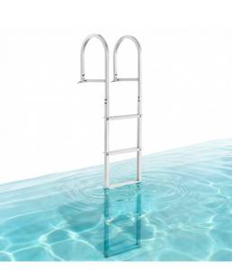 lot 21204 image: VEVOR Dock Ladder, Removable 5 Steps, 500 lbs Load Capacity, Aluminum Alloy Pontoon Boat Ladder with 3.1 Wide Step & Anti-Slip Design Pedal, Easy to Install for ShipLakePoolMarine Boarding - Retail $127