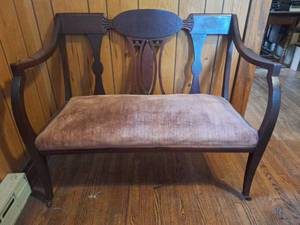 Two-Seat Bench with Dusty Pink Upholstered Seat