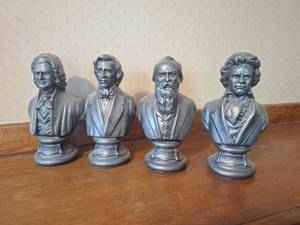 lot 15 image: 4 Classical Composer Busts Bach, Chopin, Brahms, Beethoven