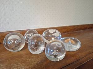lot 16 image: Set of 6 Clear Glass Paperweights with Bubble Inclusions