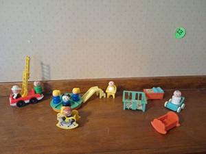 lot 37 image: Vintage Fisher-Price Toy Lot 10 Pieces Figures Vehicles Furniture
