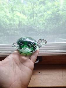 lot 13 image: Glass Turtle Figurine with Green and White Design