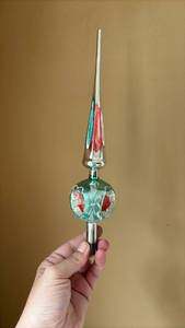 lot 70 image: Shiny Bright Glass Tree Topper with Red and Teal Floral Design in Original Box