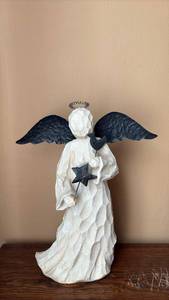 lot 97 image: Angel Figurine White Robe Black Wings Star