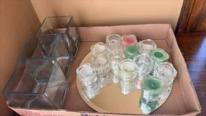 lot 98 image: Lot of Glass Votive Candles and Vases