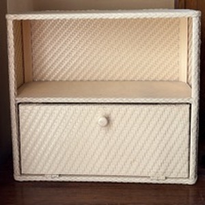lot 112 image: Vintage Woven Storage Shelf Organizer with Drop Door