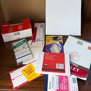 lot 118 image: Office Supplies Lot Graph Paper Pad Index Cards Filing Tabs Labels and More
