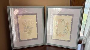 lot 131 image: Pair of Framed Floral Relief Art Prints