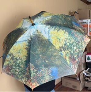 lot 132 image: New Umbrella with Monet Style Floral Design & Wood Handle