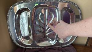 lot 138 image: Heavy Silverplate Meat Tray with Anti Tarnish Felt Zipper Bag