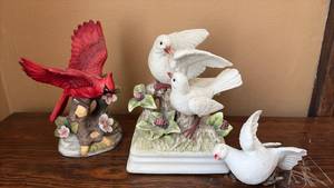lot 154 image: Porcelain Bird Figurines, Dove Pair with Music and Single Dove has Clip