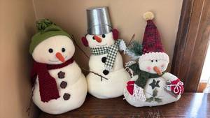 lot 158 image: Set of 5 SnowmanSanta Holiday Decorative Plush Figures (one weighted to act as doorstop)