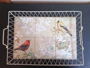 lot 1028 image: Tiled Serving Tray with Bird Decoration 20 12 inches long by 14 12 inches Wide