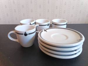 lot 1051 image: Espresso Cups and Saucers with Whimsical Decoration