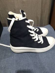 lot 2400 image: High-Top Canvas Sneakers Black White Lace-Up Pair Size 9