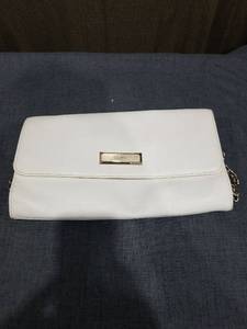 lot 2401 image: DKNY White Clutch Wallet with Chain Strap and Gold-Tone Hardware
