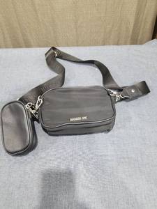 lot 2402 image: MADDEN NYC Black Crossbody Belt Bag with Detachable Pouch