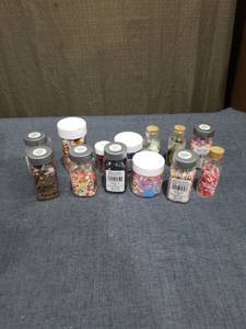 lot 2407 image: Craft Bead Assortment Jars Rainbow Beads Black Crystals Pastel Hearts