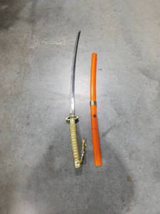lot 2417 image: Katana-Style Sword with Orange Scabbard and Wrapped Handle