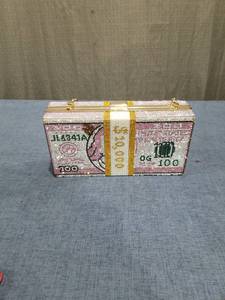 lot 2424 image: Beaded Clutch Purse Currency Design 100 Dollar Bill Pattern