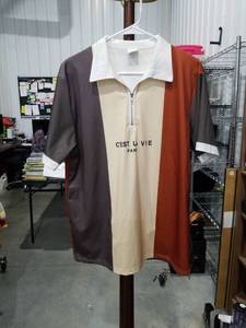 lot 2442 image: Cest La Vie Paris Colorblock Polo Shirt Size L 100% Polyester