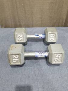 lot 2503 image: (2) CAP Barbell 25lb Cast Iron Hex Dumbbell  Single