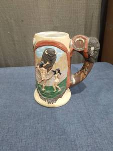 lot 2524 image: Decorative Ceramic Mug with Buffalo and Native American Motifs