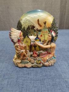 lot 2525 image: Vintage ceramic & glass Indian Chief Native American Candle Holder