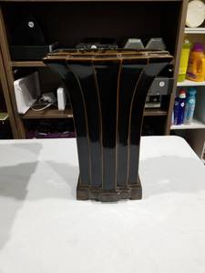 lot 2559 image: Glazed Ceramic Vase Black with Brown Drip Glaze Ribbed Tapered Form