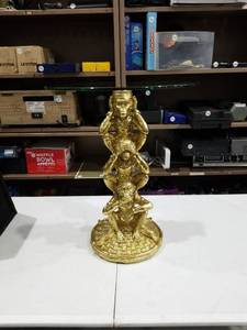 lot 2562 image: Gold-Tone Three Monkey Stacked Figurine Table with Glass Top
