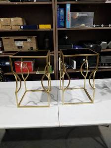 lot 2569 image: Side Tables with Glass Top and Metal Frame Set of 2