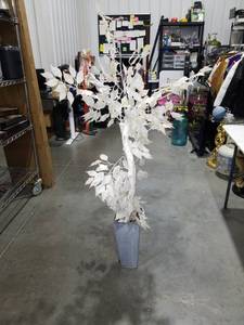 lot 2572 image: White Leaf Branch Tree with Gray Planter Pot