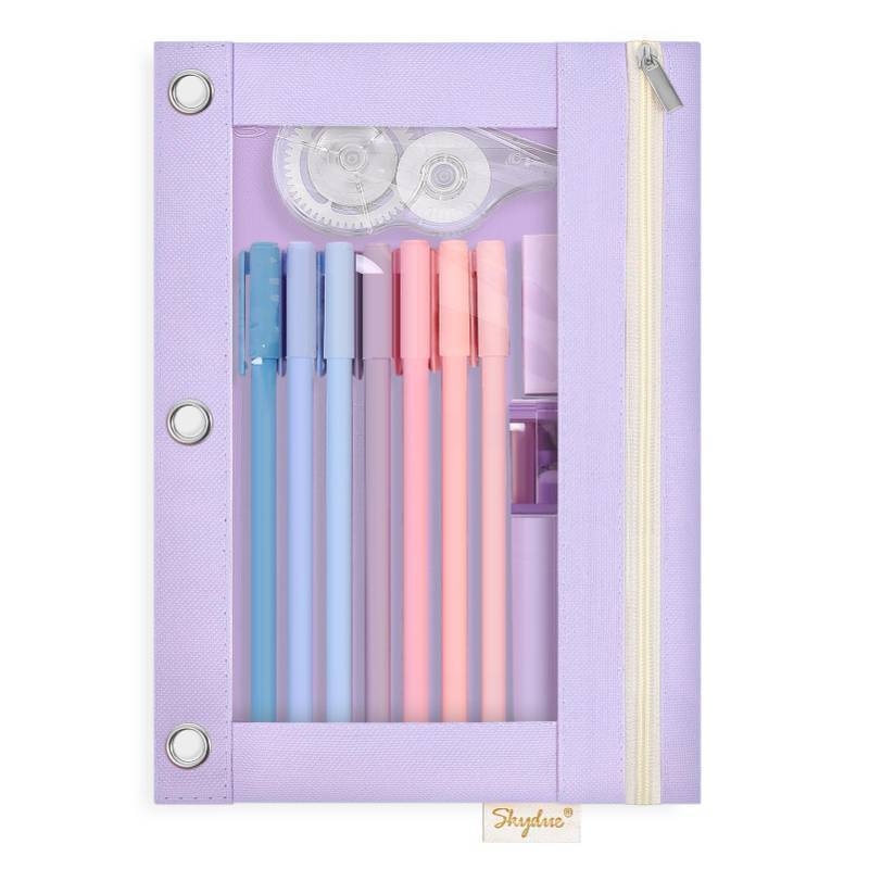 lot 37946 image: 3 Ring Pencil Pouch for Binder, Zipper Binder Pencil Pouch with 3 Pockets and Mesh Window, Durable Organizer for School Supplies, Cables, Earbuds, Makeup - Retail $5