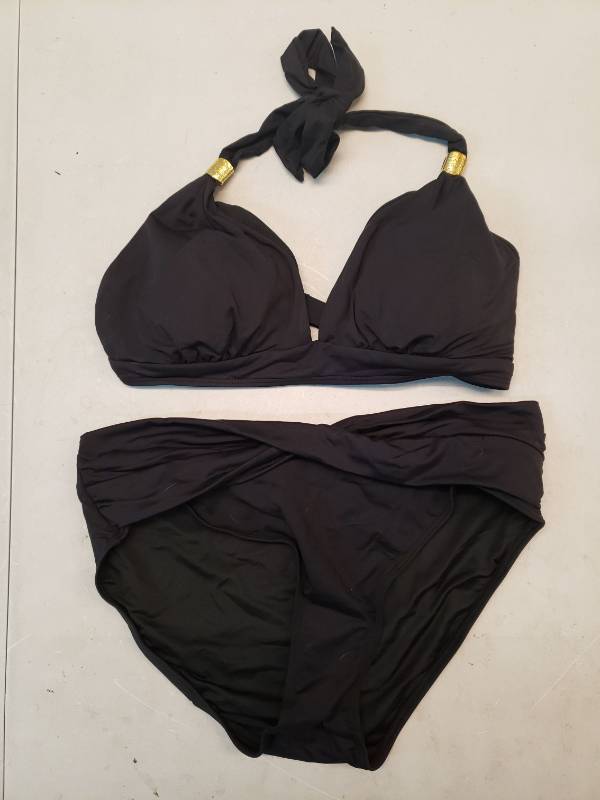 lot 17239 image: Black Halter Bikini Set with Gold Hardware M - Retail $25