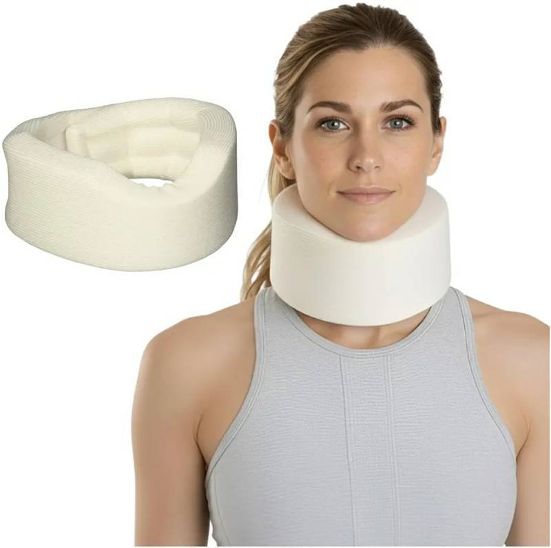 lot 17256 image: Sammons Preston Universal Contour Cervical Brace, Adjustable Hook and Loop Closure, For Neck Strain, Injury, or Post-Op Surgery, Relieves Neck Pain and Spine Pressure, Cream Color, 2 High - Retail $16