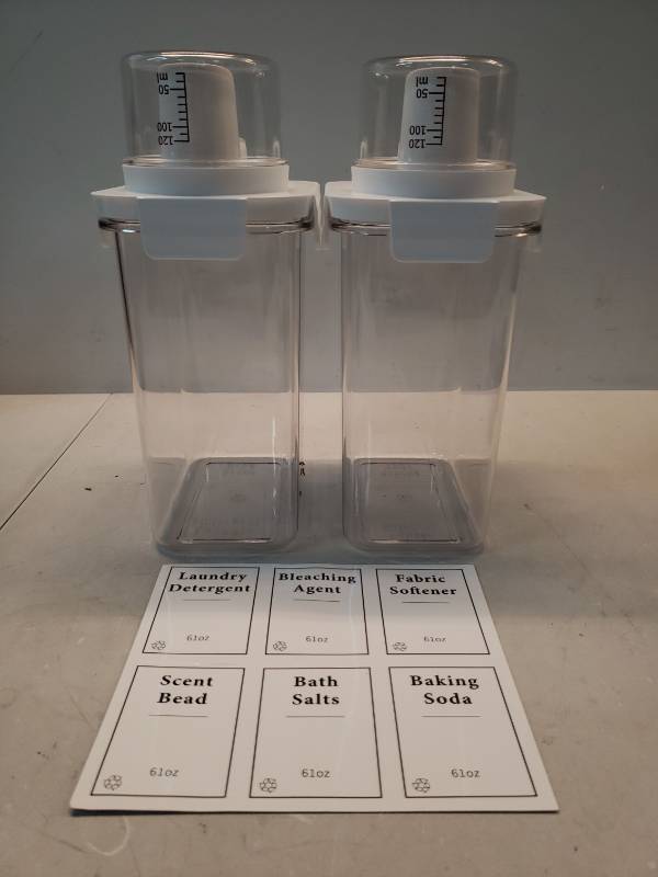 lot 17236 image: Clear Laundry Detergent Dispenser Set with Measuring Pump - Retail $18
